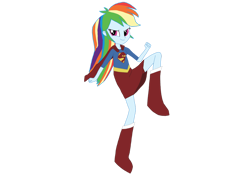 Size: 1280x895 | Tagged: safe, artist:chanyhuman, rainbow dash, equestria girls, g4, boots, clothes, cosplay, costume, dc superhero girls, gloves, shoes, simple background, solo, supergirl, transparent background