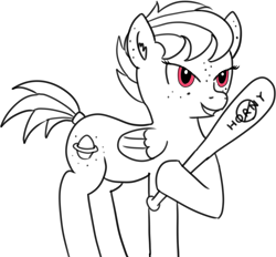 Size: 2083x1936 | Tagged: safe, artist:poniidesu, oc, oc only, oc:apogee, pegasus, pony, baseball bat, female, filly, horny, monochrome, solo