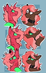 Size: 770x1229 | Tagged: safe, artist:rockin_candies, oc, oc only, oc:red, oc:scarlet trace (coffee bean), changeling, earth pony, pony, collar, female, hypnosis, mare
