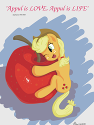 Size: 1200x1600 | Tagged: safe, artist:nucke23, applejack, oc, g4, 4chan, apple, cute, drawthread, f, food, jackabetes, nucke23, that pony sure does love apples