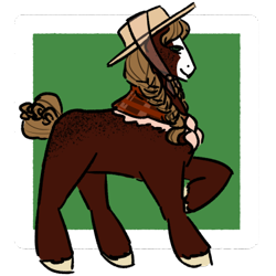 Size: 400x400 | Tagged: safe, artist:equestrias-little-ones, oc, oc only, earth pony, pony, blank flank, clothes, earth pony oc, female, hat, larger female, magical gay spawn, mare, offspring, parent:big macintosh, parent:trouble shoes, parents:troublemac, raised hoof, shawl, size difference, solo, sun hat, unshorn fetlocks