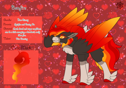 Size: 3500x2454 | Tagged: safe, artist:nobleclay, oc, oc only, oc:bonfire, pegasus, pony, colored wings, colored wingtips, feathered fetlocks, high res, magical lesbian spawn, multicolored wings, offspring, parent:daring do, parent:spitfire, reference sheet, solo, wings