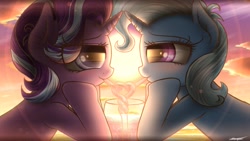 Size: 1920x1080 | Tagged: safe, artist:phoenixrk49, starlight glimmer, trixie, pony, unicorn, g4, blushing, drinking, female, lesbian, looking at each other, ship:startrix, shipping