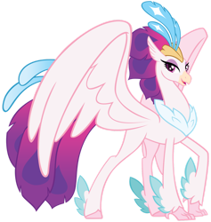 Size: 1280x1351 | Tagged: safe, artist:andoanimalia, queen novo, classical hippogriff, hippogriff, g4, my little pony: the movie, crown, female, jewelry, lidded eyes, looking at you, regalia, show accurate, simple background, smiling, solo, transparent background, vector, wall of text in the description