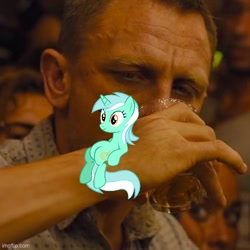 Size: 500x500 | Tagged: safe, edit, edited screencap, screencap, lyra heartstrings, human, unicorn, g4, alcohol, daniel craig, drinking, female, james bond, mare, meme, sitting, sitting lyra, skyfall