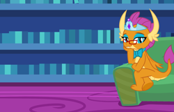 Size: 3344x2168 | Tagged: safe, artist:disneymarvel96, artist:phucknuckl, smolder, dragon, g4, armchair, bowtie, chair, crown, dragoness, female, glasses, high res, jewelry, regalia, solo