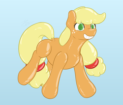 Size: 2404x2060 | Tagged: safe, artist:parallel black, part of a set, applejack, balloon pony, inflatable pony, pony, g4, balloon, digital art, floating, forced smile, gradient background, high res, smiling, solo