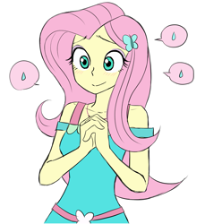 Size: 1153x1261 | Tagged: safe, artist:haibaratomoe, fluttershy, equestria girls, g4, my little pony equestria girls: better together, blushing, cute, geode of fauna, magical geodes, pictogram, shyabetes, simple background, solo, speech bubble, sweat, sweatdrop, white background