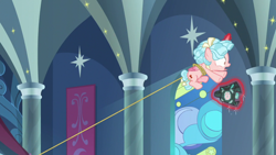 Size: 1920x1080 | Tagged: safe, screencap, cozy glow, alicorn, pony, g4, the ending of the end, alicornified, bell, cozycorn, grogar's bell, lasso, race swap, rope, solo