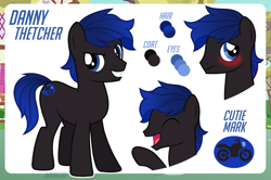 Size: 1200x798 | Tagged: safe, artist:jennieoo, oc, oc only, oc:danny thetcher, earth pony, pony, g4, commission, cool, happy, laughing, reference sheet, sheet, show accurate, shy, smiling, solo