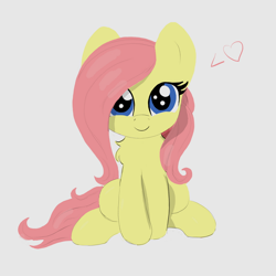Size: 720x720 | Tagged: safe, artist:glimglam123, fluttershy, pony, g4, chest fluff, cute, female, front view, full face view, heart, looking at you, pictogram, shyabetes, simple background, sitting, smiling, solo, white background, wingless, wrong eye color
