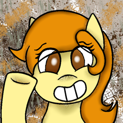 Size: 512x512 | Tagged: safe, artist:raypanda, oc, oc only, earth pony, pony, abstract background, bust, earth pony oc, grin, smiling, solo, waving