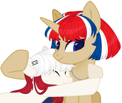Size: 2738x2322 | Tagged: safe, artist:teepew, artist:thieeur-nawng, earth pony, pony, unicorn, base used, eyes closed, high res, hug, jewelry, nation ponies, necklace, north korea, ponified, simple background, south korea, white background