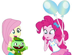 Size: 4250x3270 | Tagged: safe, artist:urhangrzerg, fluttershy, pinkie pie, equestria girls, equestria girls series, g4, :o, balloon, confused, crossover, flippy, fs doesn't know what she's getting into, happy, happy tree friends, holding something, open mouth, this will end in death, this will end in tears, this will end in tears and/or death