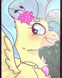 Size: 320x401 | Tagged: safe, alternate version, artist:miserisyt, artist:shootingstaryt, princess skystar, classical hippogriff, hippogriff, g4, my little pony: the movie, blushing, bust, female, flower, flower in hair, jewelry, necklace, smiling, solo