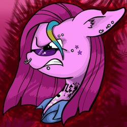 Size: 476x476 | Tagged: safe, editor:soulless pinkamena, oc, oc only, oc:soulless pinkamena, pony, angry, ear fluff, ear piercing, eyebrow piercing, gritted teeth, lip piercing, male, nose piercing, nose ring, piercing, punk, recolor, solo, sunglasses, tattoo, vector