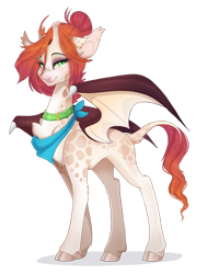 Size: 1920x2524 | Tagged: safe, artist:pvrii, oc, oc only, hybrid, bat wings, female, giraffe pony, simple background, solo, transparent background, wings