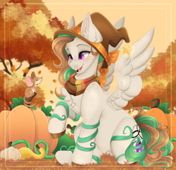 Size: 7184x6937 | Tagged: safe, artist:pvrii, oc, oc only, oc:rune spirit, mouse, pegasus, pony, absurd resolution, female, hat, mare, pumpkin, solo, witch hat