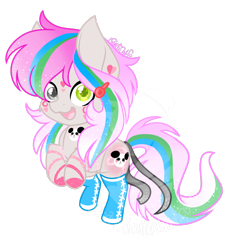 Size: 1080x1160 | Tagged: safe, artist:silentwolf-oficial, oc, oc only, oc:pandita, earth pony, pony, clothes, earth pony oc, open mouth, rear view, signature, simple background, smiling, socks, solo, transparent background, watermark