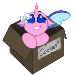 Size: 574x586 | Tagged: safe, alternate character, alternate version, artist:rokosmith26, part of a set, oc, oc only, oc:heartsyartsy, changedling, changeling, g4, bow, box, changeling in a box, changeling oc, chibi, commission, cute, cuteling, female, floppy ears, horn, looking at you, roko's box ponies, simple background, smiling, solo, tail, text, transparent background, weapons-grade cute, ych result