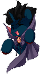Size: 1000x1824 | Tagged: safe, artist:loyaldis, oc, oc only, oc:slashing prices, pony, unicorn, vampire, cape, clothes, commission, cute, eyes closed, jewelry, male, open mouth, simple background, smiling, solo, stallion, transparent background, unshorn fetlocks, ych result