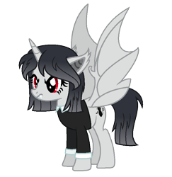 Size: 729x749 | Tagged: safe, artist:darbypop1, oc, oc only, oc:friday the 13th, alicorn, bat pony, bat pony alicorn, pony, bat wings, female, horn, mare, race swap, simple background, solo, transparent background, wings