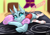 Size: 4961x3508 | Tagged: safe, artist:mekblue, ocellus, changedling, changeling, g4, absurd resolution, bed, bedroom, big eyes, clothes, cute, diaocelles, female, looking at you, smiling at you, socks, soft, solo, striped socks, underhoof