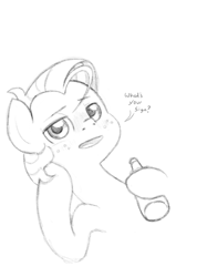 Size: 635x894 | Tagged: safe, artist:trickydick, babs seed, pony, g4, monochrome, solo