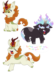 Size: 3024x4032 | Tagged: safe, artist:wispy tuft, autumn blaze, insect, kirin, ladybug, nirik, pony, g4, :p, angry, awwtumn blaze, cloven hooves, crying, cute, dialogue, eyes closed, fire, floppy ears, grumpy, lonely, open mouth, png, simple background, singing, skipping, solo, teary eyes, teeth, tongue out, transparent background