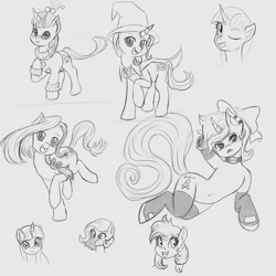 Size: 2000x2000 | Tagged: safe, artist:nucke23, earth pony, pony, unicorn, 4chan, bust, female, high res, mare, monochrome, practice, sketch
