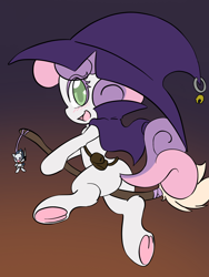 Size: 1536x2048 | Tagged: safe, artist:steelsoul, rumble, sweetie belle, pony, g4, broom, butt, cute, diasweetes, hat, looking at you, open mouth, plot, solo, sweetie butt, witch costume, witch hat
