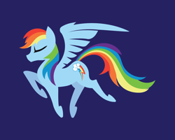 Size: 1500x1200 | Tagged: safe, artist:samoht-lion, rainbow dash, pegasus, pony, g4, backwards cutie mark, blue background, eyes closed, female, hooves, lineless, mare, minimalist, modern art, simple background, solo, spread wings, trotting, wings
