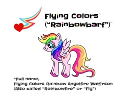 Size: 1280x983 | Tagged: safe, alternate version, artist:starponys87, oc, pegasus, pony, different mane and tail, donut steel, heart, lightning, magenta eyes, multicolored hair, parody, pegasus oc, puking rainbows, rainbow, rainbow hair, shooting star, vomit, vomiting, wings