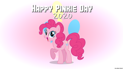 Size: 2560x1438 | Tagged: safe, artist:faze-alan-mskull2019, pinkie pie, pony, unicorn, g4, cute, female, mare, pinkie pie day, smiling, solo
