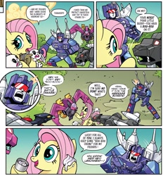 Size: 1922x2072 | Tagged: safe, artist:jack lawrence, idw, fluttershy, pegasus, pony, rabbit, g4, spoiler:comic, spoiler:friendship in disguise, spoiler:friendship in disguise03, animal, comic, cropped, female, frenzy, friendship in disguise, laserbeak, mare, ratbat, ravage, transformers