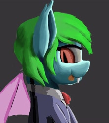 Size: 4000x4500 | Tagged: safe, artist:doughnutwubbs, oc, oc only, oc:precised note, pony, vampire, bowtie, clothes, cute, eyelashes, race swap, slit pupils, smiling, suit, tongue out, tuxedo, watermark, wings
