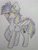 Size: 843x1118 | Tagged: safe, anonymous artist, oc, oc:twinkle starstone, alicorn, pony, alicorn oc, chest fluff, cutie mark, eye clipping through hair, folded wings, horn, looking at you, raised hoof, request, smiling, traditional art, two toned wings, watermark, wings