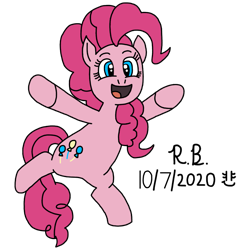 Size: 1167x1184 | Tagged: safe, artist:royalsmurf, artist:smurfettyblue, pinkie pie, earth pony, pony, g4, date, jumping, pinkie pie day, pinkie pie day 2020, png, signature, simple background, solo, transparent background, vector