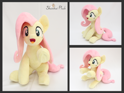 Size: 3283x2480 | Tagged: safe, artist:shunnkai, fluttershy, pony, g4, high res, irl, open mouth, photo, plushie, sitting, smiling, solo