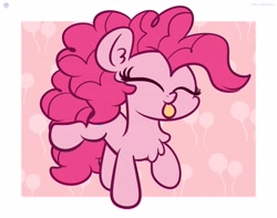 Size: 3250x2560 | Tagged: safe, artist:php142, pinkie pie, earth pony, pony, :p, chest fluff, chibi, cute, diapinkes, ear fluff, eyes closed, female, mare, raised hoof, raised leg, silly, silly pony, solo, tongue out