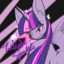 Size: 1063x1063 | Tagged: source needed, safe, artist:eric0999, twilight sparkle, alicorn, pony, g4, bust, cutie mark background, ear fluff, eyebrows, eyebrows visible through hair, female, hoof on chest, mare, name, portrait, raised hoof, solo, spread wings, three quarter view, twilight sparkle (alicorn), wings