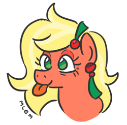 Size: 379x373 | Tagged: safe, artist:jargon scott, oc, oc only, oc:bahama nectar, earth pony, pony, bags under eyes, bust, ear piercing, earring, female, jewelry, mare, mlem, onomatopoeia, piercing, portrait, silly, simple background, smiling, solo, tongue out, white background