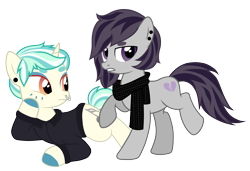 Size: 2926x2000 | Tagged: safe, artist:jennieoo, oc, oc:heartbreaker, oc:metal octavia, earth pony, pony, unicorn, g4, couple, friends, high res, show accurate, simple background, together, transparent background, vector