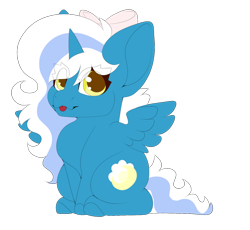 Size: 1280x1178 | Tagged: safe, artist:oneiriceye, oc, oc only, oc:fleurbelle, alicorn, pony, adorabelle, alicorn oc, bow, chibi, female, hair bow, horn, mare, simple background, solo, tongue out, transparent background, wings, yellow eyes