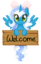 Size: 197x302 | Tagged: safe, artist:angellightyt, oc, oc only, oc:fleurbelle, alicorn, pony, adorabelle, alicorn oc, animated, bow, female, floating, gif, hair bow, holding, horn, looking at you, mare, sign, simple background, smiling, smiling at you, solo, transparent background, welcome, wingding eyes, wings, yellow eyes