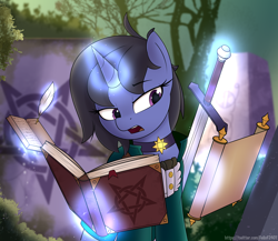 Size: 5000x4340 | Tagged: safe, artist:felixf, oc, oc:procelle, pony, unicorn, book, female, magic, mare, quill pen, scroll, sword, weapon