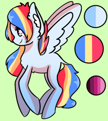 Size: 1600x1800 | Tagged: safe, artist:unikitty66, oc, oc only, pegasus, pony, color palette, green background, offspring, parent:rainbow dash, parent:soarin', parents:soarindash, simple background, solo