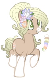 Size: 509x791 | Tagged: safe, oc, oc only, earth pony, pony, base used, coat markings, earth pony oc, flower, flower in hair, grin, raised hoof, simple background, smiling, socks (coat markings), solo, white background