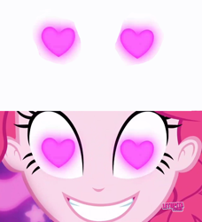 Size: 852x936 | Tagged: safe, edit, edited screencap, screencap, pinkie pie, coinky-dink world, equestria girls, g4, my little pony equestria girls: summertime shorts, blushing, female, heart eyes, meme, pinkie's eyes, wingding eyes