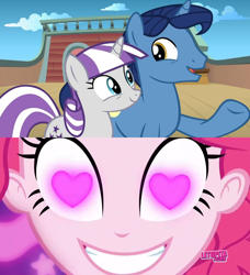 Size: 852x936 | Tagged: safe, night light, pinkie pie, twilight velvet, coinky-dink world, equestria girls, g4, my little pony equestria girls: summertime shorts, once upon a zeppelin, female, heart eyes, male, meme, pinkie's eyes, ship:nightvelvet, shipping, straight, wingding eyes